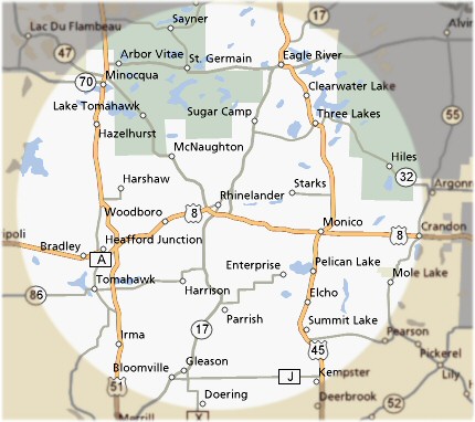 Theilman Home Improvements LLC's Service Northwoods Area Map